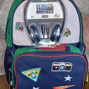 Kids Backpack and Headphones Set - Green and Blue